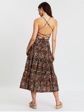 Tigerlily Leopard-Print Backless Tiered Midi Dress - Brown/Black